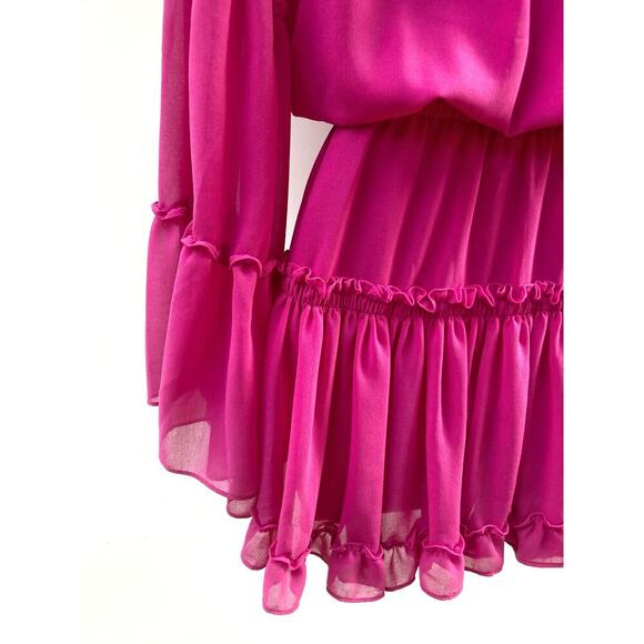 MISA Leeva Pink Ruffle Mini Dress Romantic Boho Coquette Cottagecore Vacation - Picture 10 of 16